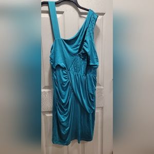 Torrid Teal Studded Asymmetrical Cut out sleeveless runched dress